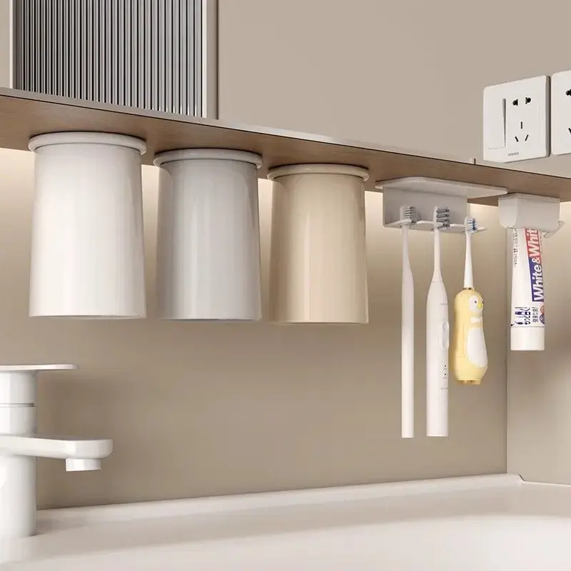 2026 New Modern Compact Wall-Mount Magnetic Suction Cup Toothbrush Holder - Functional Inverted Storage Rack for Home Bathroom Home Users