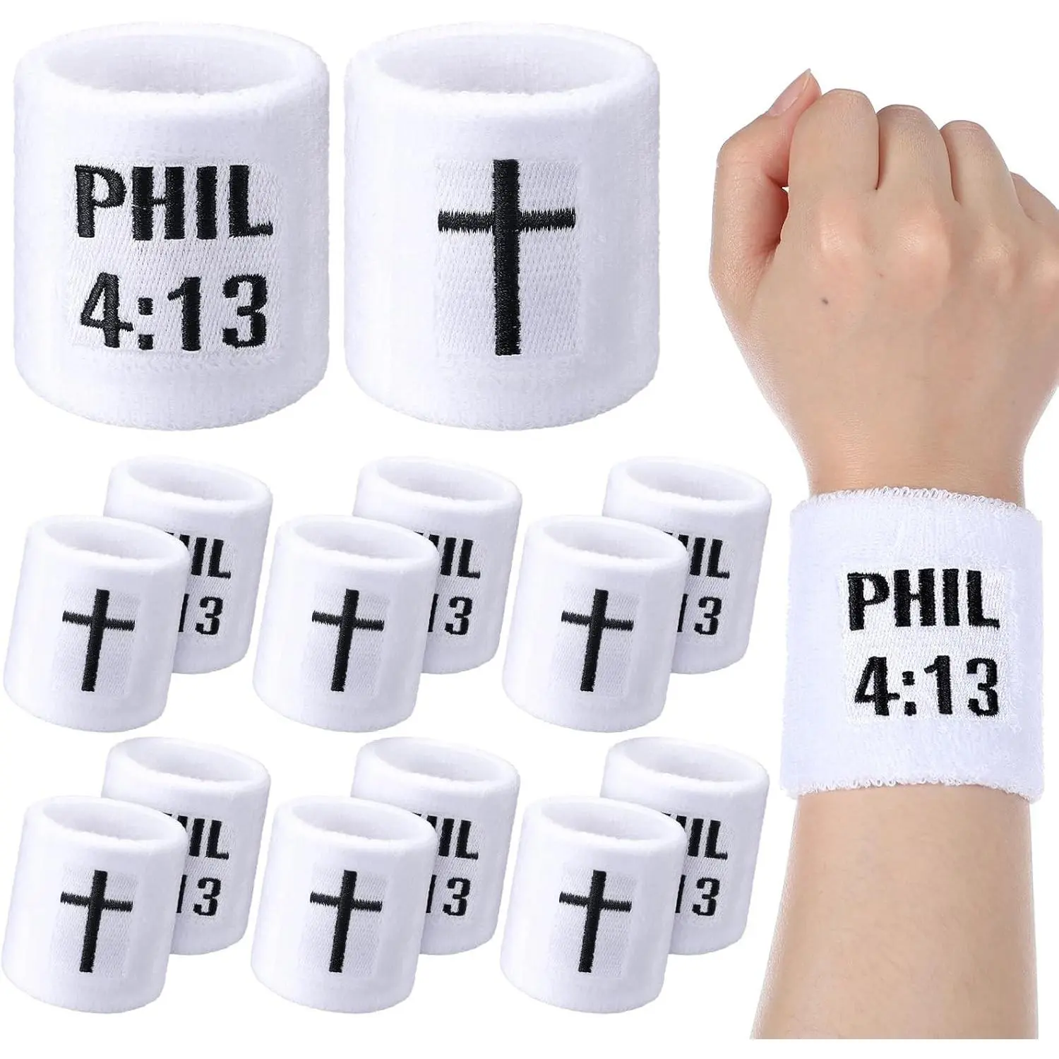 6 Pair Cross Wristband Football Baseball Drip Baseball Football Accessories Faith Cross Sports Wristband Sweat Band Athletic Christian Faith for Sports Basketball Gym Workout