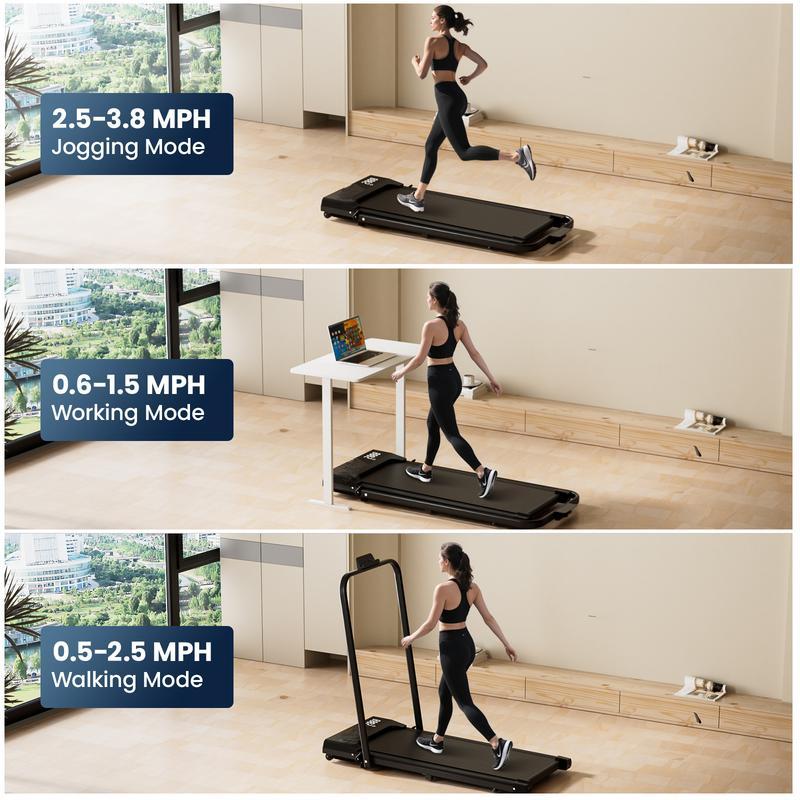 [New Arrival Adjustable Incline]Electric Folding Treadmill with Handrail, Low-Noise Motor – 265lbs Weight Capacity Spacious Belt Walking Pad, Dual Shock Absorption, Remote Control & Wheels for Easy Moving – Includes Free Resistance Bands and Remote