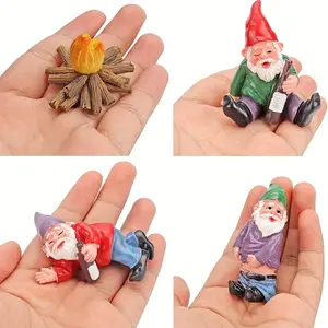 Miniature Resin Garden Gnome Decor Set, 4-Piece Fun Garden Accessories, Perfect for Yard, Lawn, Indoor Living Room, Outdoor Decoration