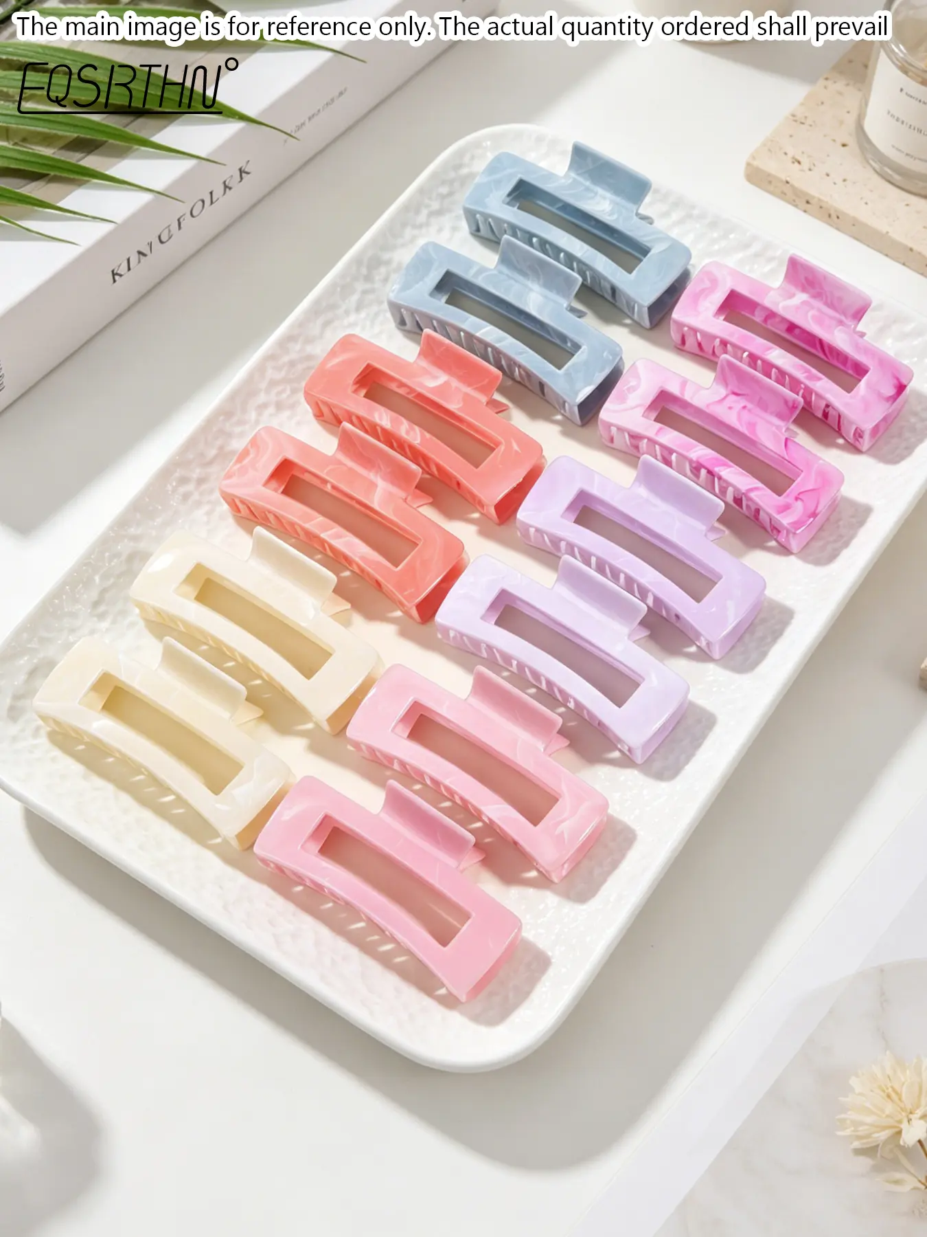 12pcs Marble Hair Claw Clips For Women Large Nonslip Square Jaw Clip Premium Matte Hair Catch Styling Accessories