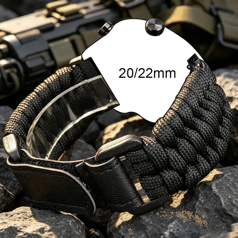 Yunstrap 20/22mm Handcrafted Umbrella Cord Strap for Huawei Xiaomi Samsung Watches, Fashionable Unisex Band for Watch Gt/6/5/4/3/2/pro, 46mm 47mm Compatible