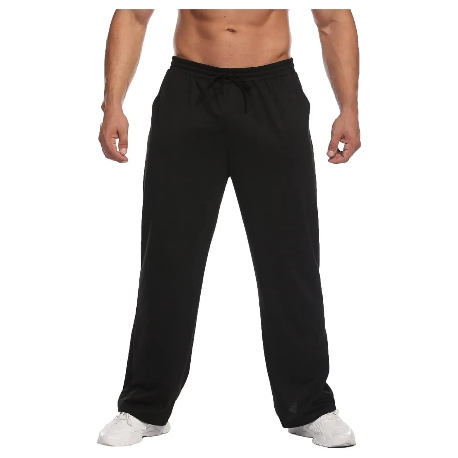 Men's Lightweight Open Bottom Sweatpants Straight Leg Gym Lounge Pants with PocketsGift