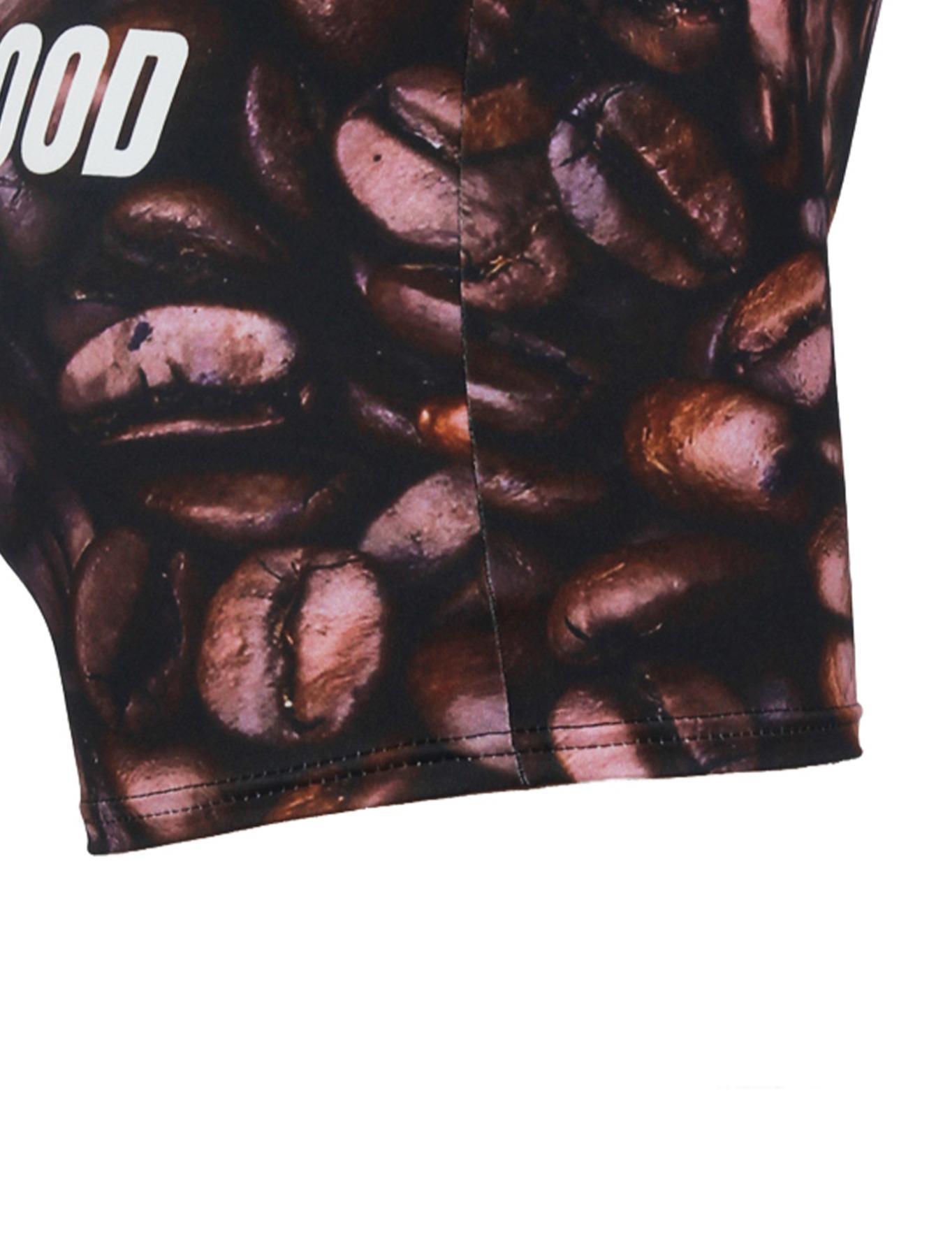 Women's Coffee Bean Print Letter Print Elastic Waist Shorts, Casual Comfy Breathable Shorts for Daily Wear, Ladies Bottoms for Summer Valentine's Day, gift