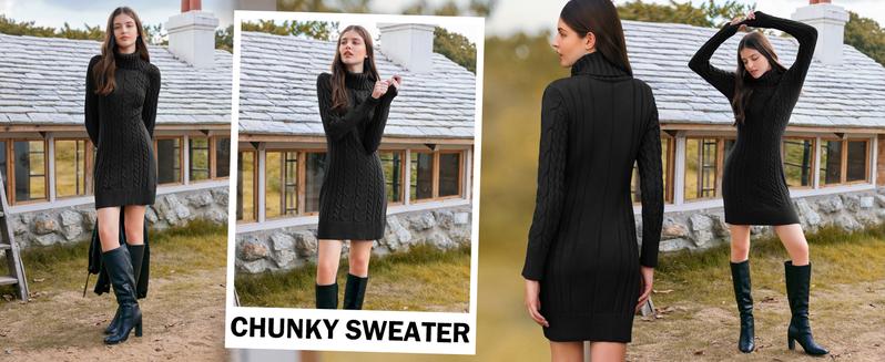 Saodimallsu Womens Cable Knit Sweater Dress Sexy Long Sleeve Bodycon Turtleneck Mini Fall Sweaters Dresses