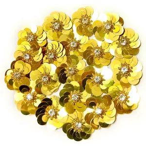 20 count Golden Sequin 1 1/4"  Beading Applique,  Beaded Mix Flower Applique sew  Cloth Patch DIY Garment Accessory Cloth Headband Decor