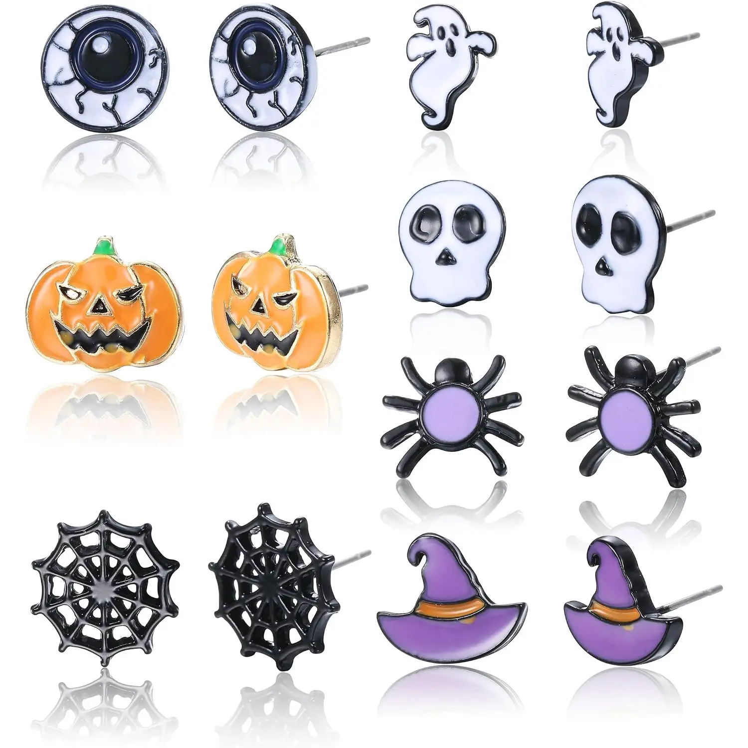 7 Pairs Halloween Earrings for Women, Halloween Studs Set Including Pumpkin Ghost Bat Spider Skeleton Earrings, Halloween Costume Jewelry
