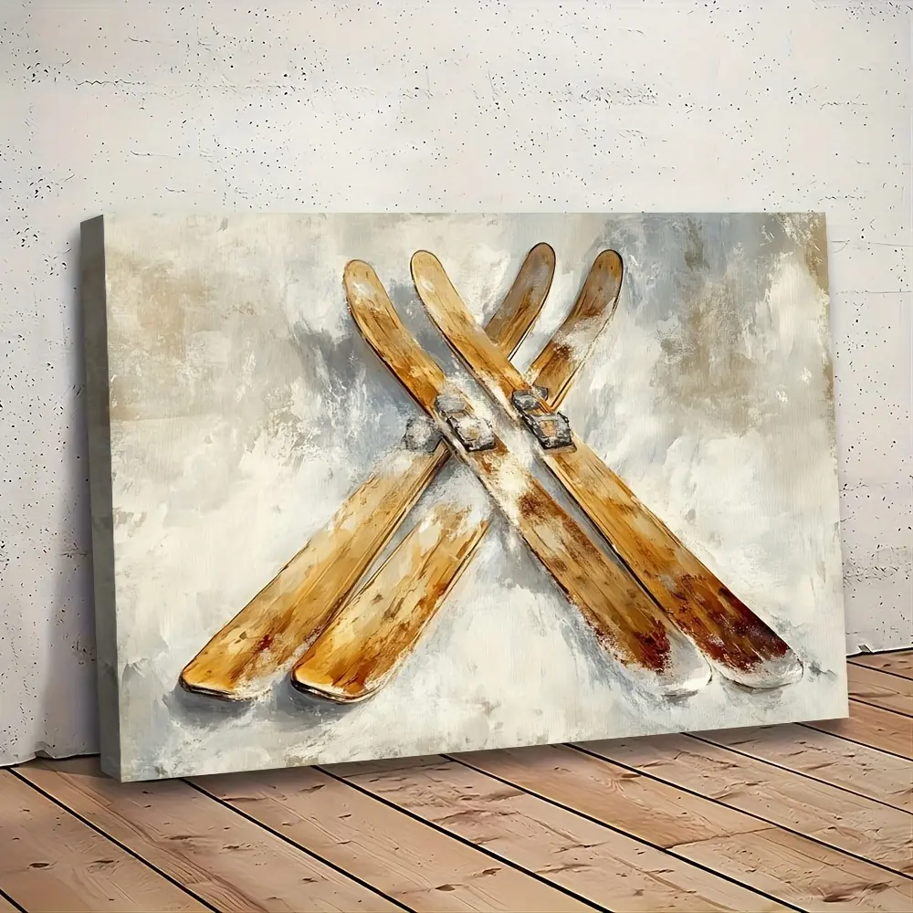 2D Print, 1 Piece Vintage Ski Poster - Wooden Snowboard and Ski Lift Ticket Design Wall Art, Suitable for Farmhouse, Cabin, Cave Rustic Winter Sports Decor - Durable Ski-Themed Print for Ski Enthusiasts