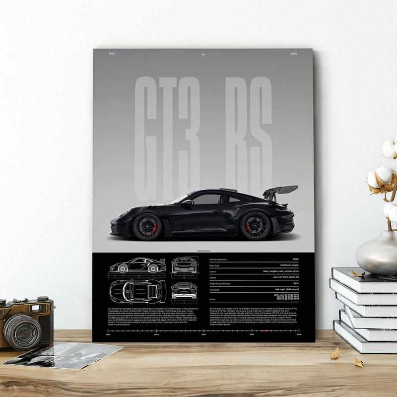 Wooden-Framed Canvas Painting, High-Performance GT3 RS Specification Poster, Modern Canvas Wall Art for Living Room, Bedroom & Office Decoration, Fashion Artistic Ornaments