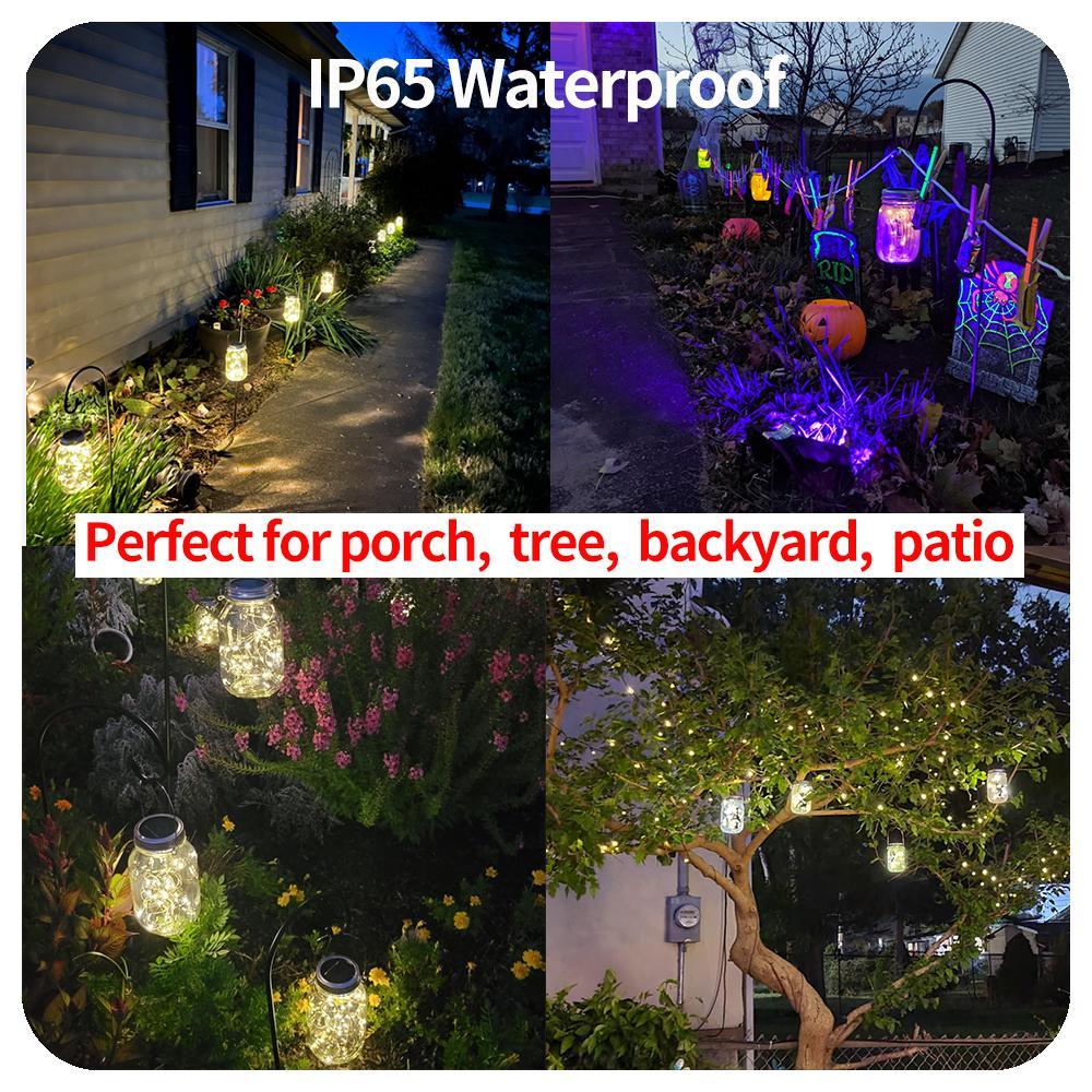 Solar Powered Mason Jar Light, LED String Light, Waterproof Mason Jar Light with Hanger, Outdoor Decorative Light for Garden, Patio, Roof Deck, Fence