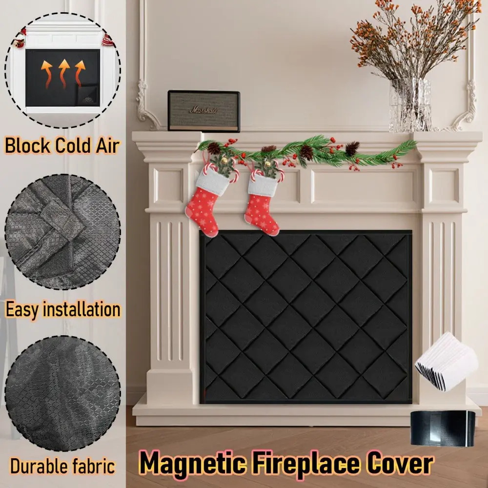 Magnetic Fireplace Cover, Thick Oxford Cloth, Insulated Draft Blocker, Stop Heat Loss, Block Cold Air, Keep Out Insects, Ashes, Pets, Indoor Use