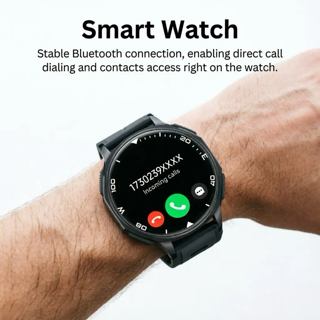 Smart Bluetooth-compatible Call Watch, 1.43-Inch Amoled Screen, 100 Contacts, Multi-Platform Notifications, Heart Rate Monitor, Multilingual Display