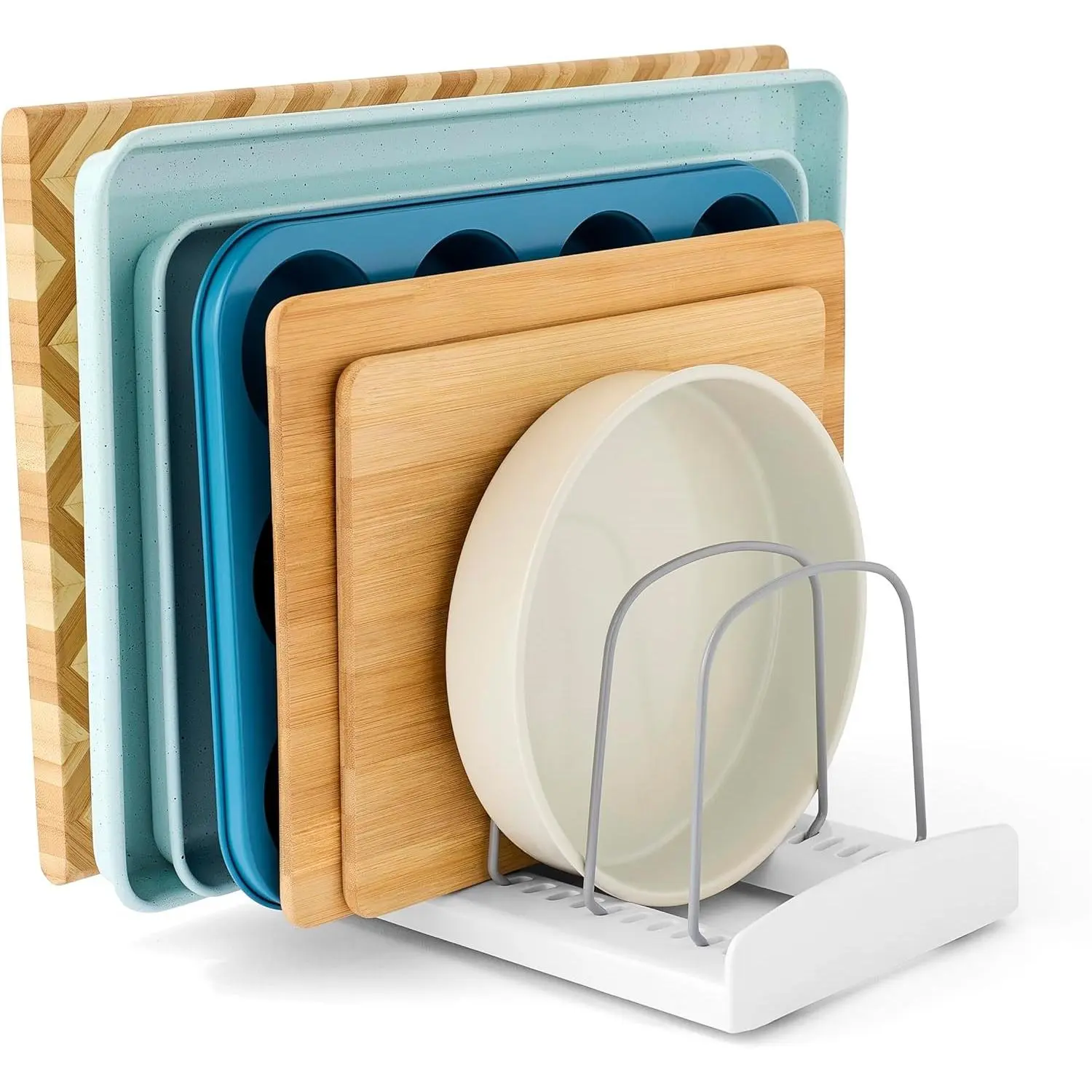 StoreMore Bakeware Rack, Adjustable Dividers, Baking Pan Organizer