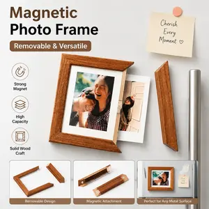 1PC Viral Removable Magnetic Wooden Photo Frame | No Nails, No Damage | Instant Swap Picture Display for Fridge & Home Decor | Creative Memory Holder Gift Idea