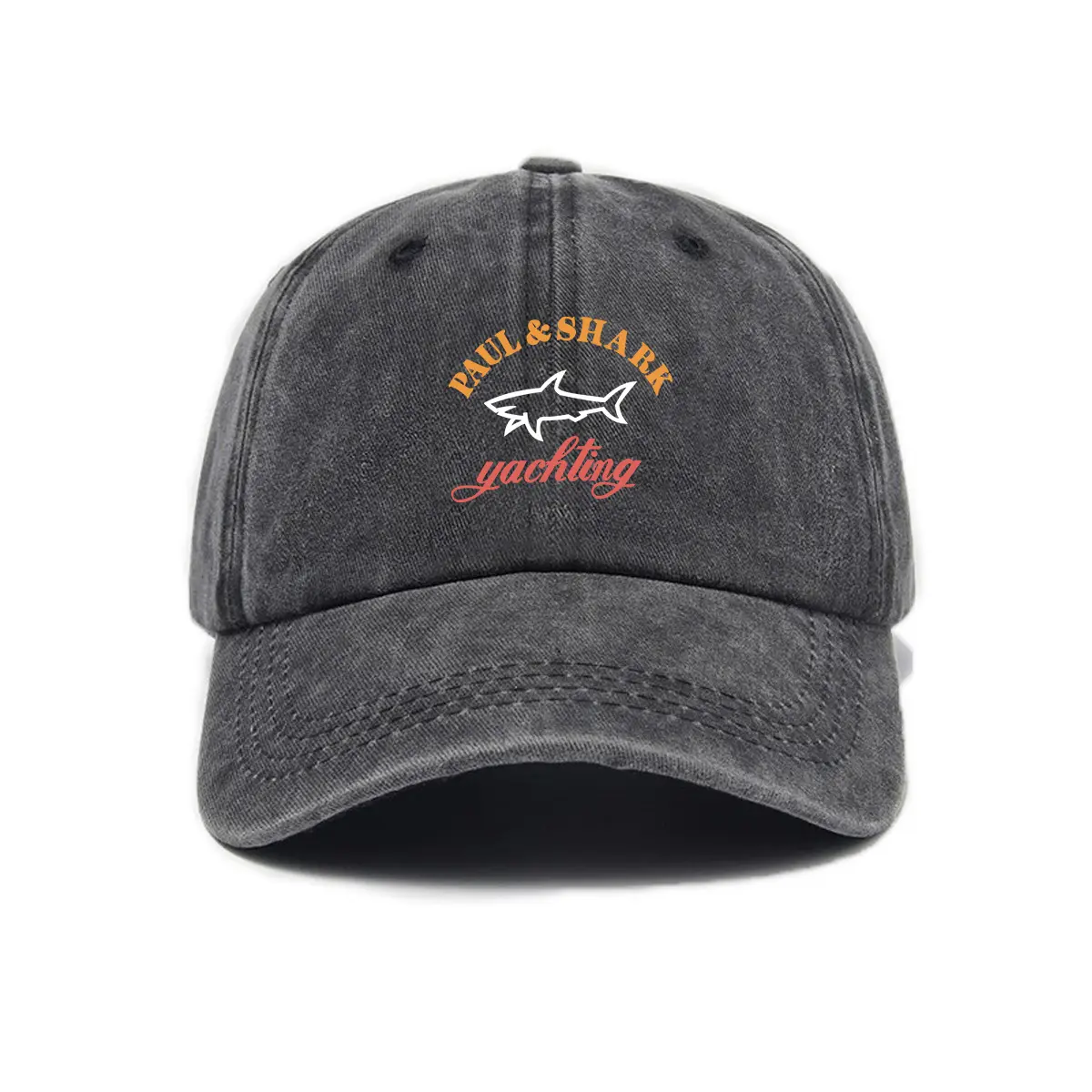 Vintage Retro Shark Print Letter Soft Cap| Washed Distressed Dad Hat| Unisex Casual Streetwear Baseball Cap for Men & Women