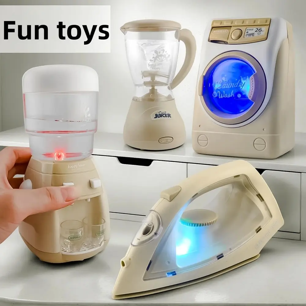 Kids Simulation Household Appliance Toy Set - Pretend Play Washing Machine, Vacuum Cleaner, Iron, Juicer - Educational Role-Play Toy for Toddlers