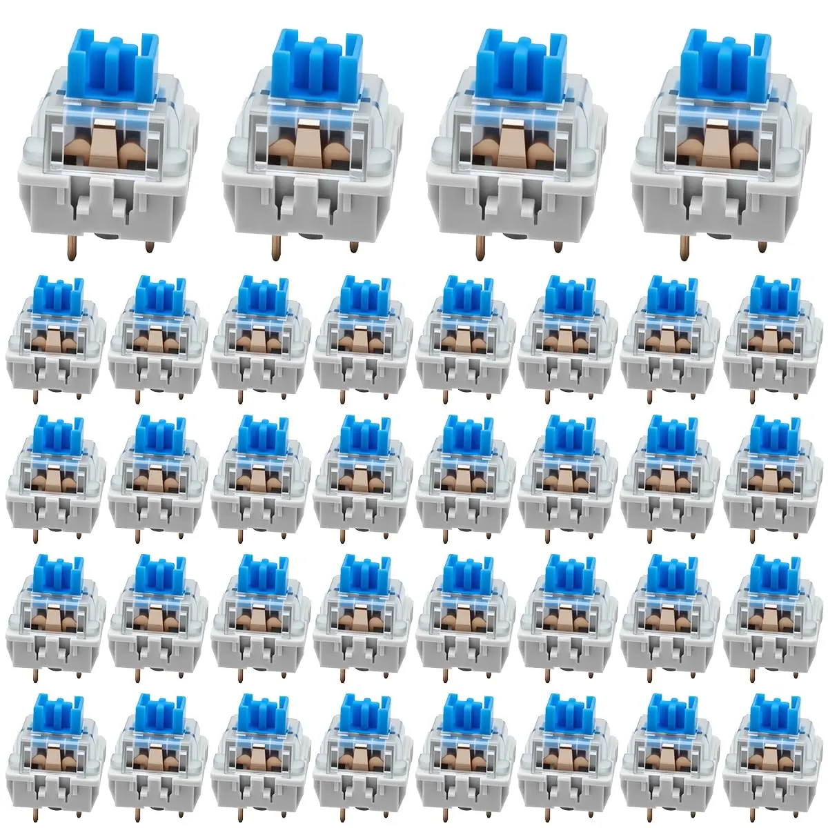36 Pack Blue Mechanical Keyboard Switches, 3-Pin Pre-Lubricated Clicky Switches,  Keyboard Accessories, Accurate Typing with Tactile Feedback, Crisp Clicking Sound for Gaming Keyboards