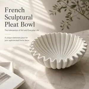Modern Pleated Decorative Bowl, Simple White Vertical Strip Design, Multi-purpose Use, A Perfect Blend of Art and Daily Life