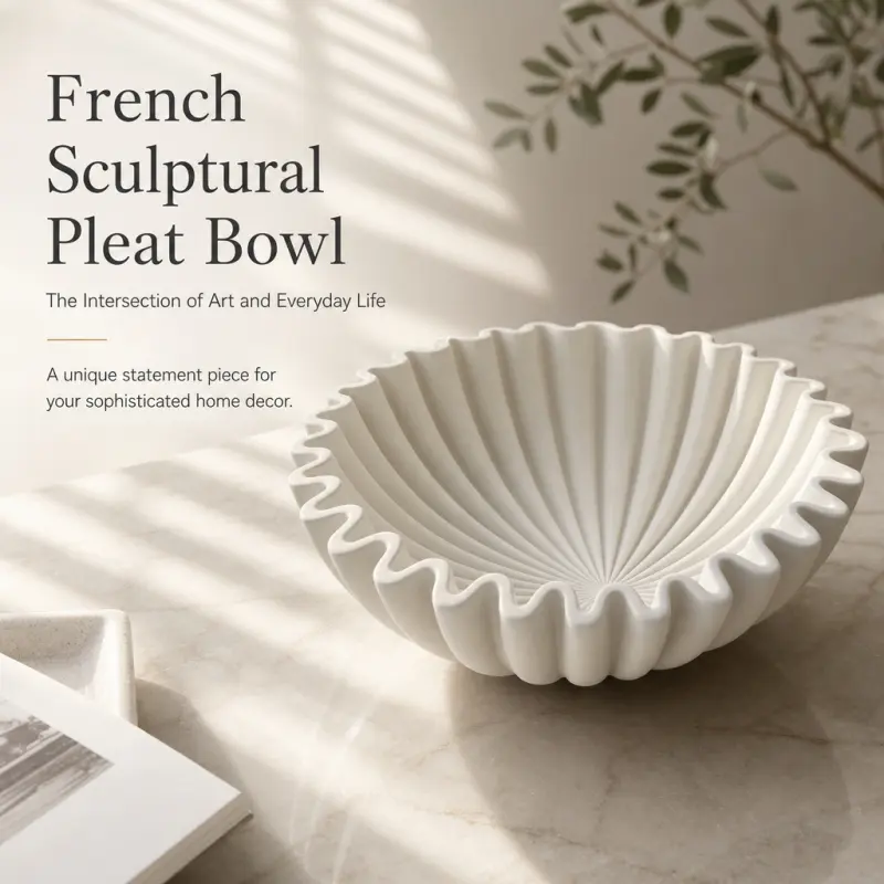Modern Pleated Decorative Bowl, Simple White Vertical Strip Design, Multi-purpose Use, A Perfect Blend of Art and Daily Life