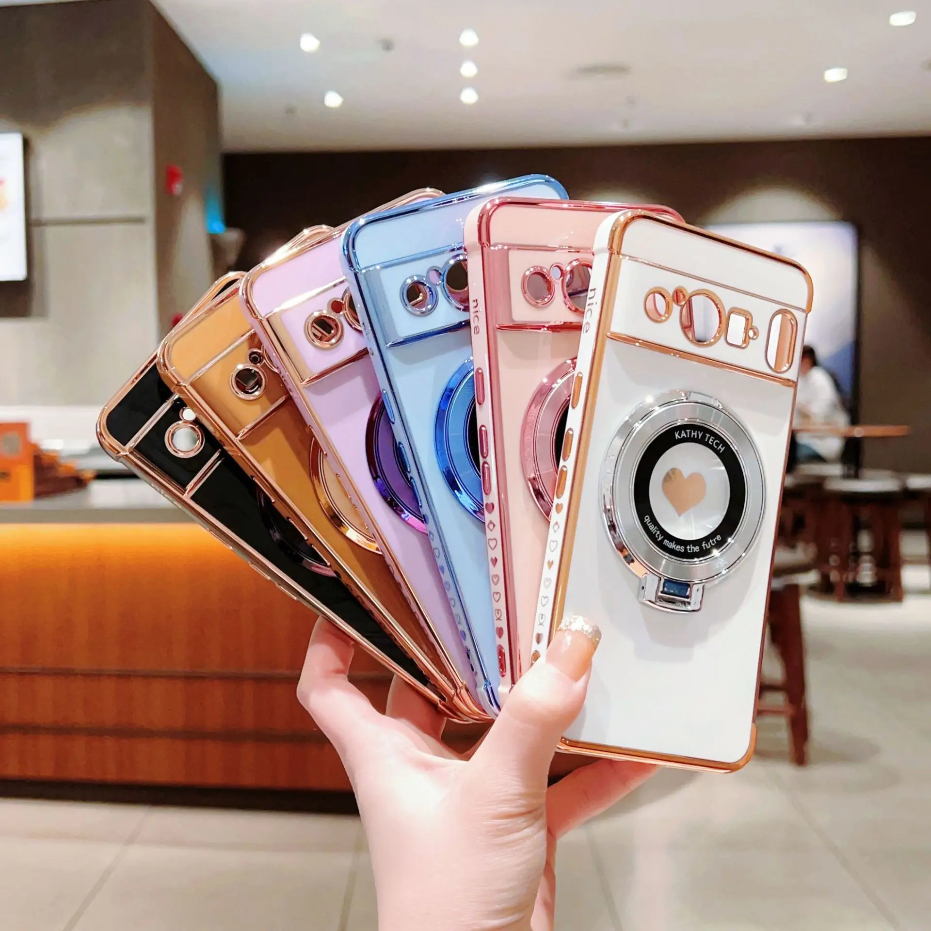 Compatible with Pixel 10 Pro XL/9/8/7 Series | Shockproof Anti-Scratch Phone Case, Elegant Side Electroplated Heart Decoration & Built-in Magnetic Adsorption HNZ0087