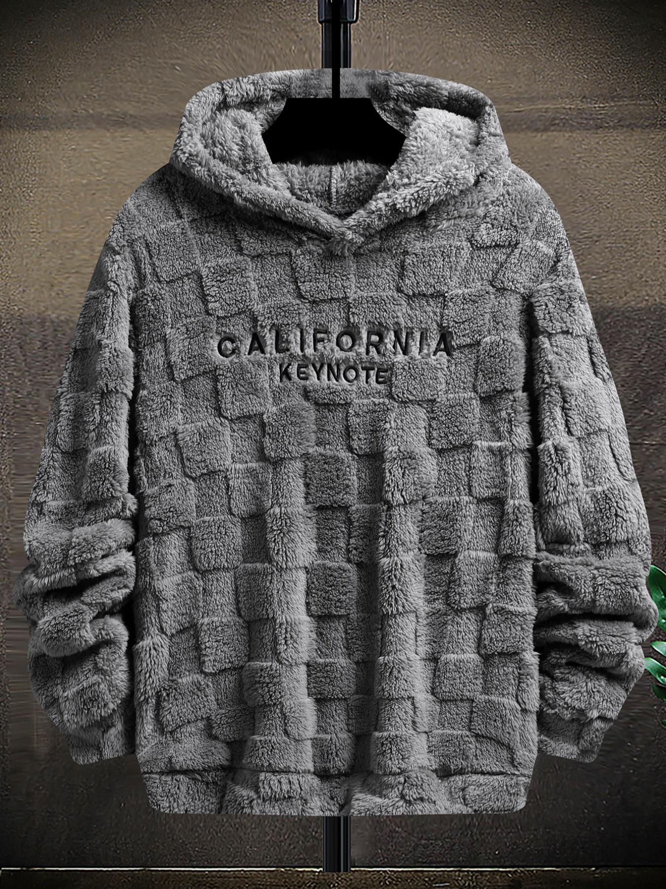 Men's California Keynote Embroidered Pullover Hoodie Fuzzy Warm Lining for Cold Days & Fall Relaxed Fit Drop Shoulder Design Machine Washable Cozy Interior Casual Fabric Christmas Embroidery Relaxed Fit Stretch Sweatshirts Textured