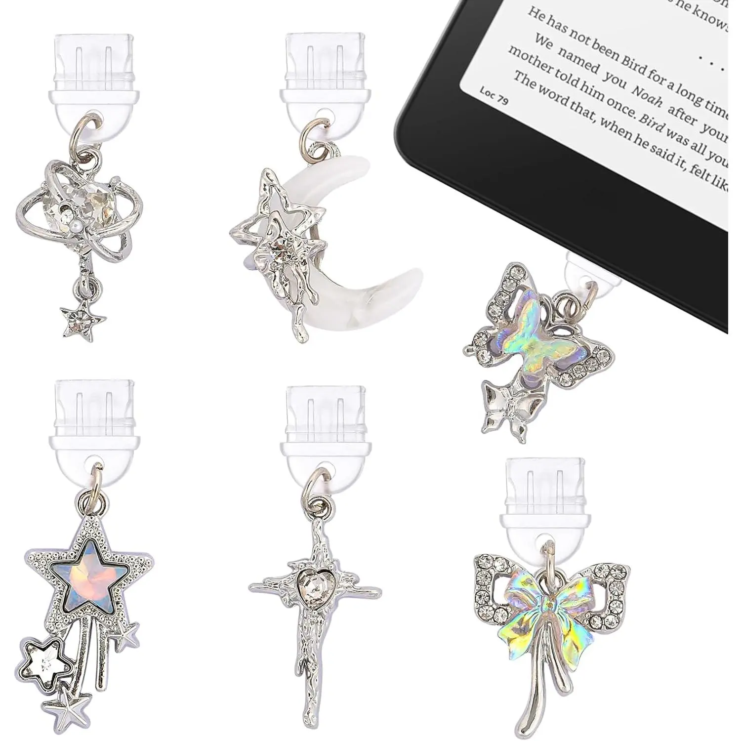 Y2K Dust Plug Charm - 6 count Fantasy Aesthetic Pendant Compatible with Kindle & Phone Type C/USB C Charger Port