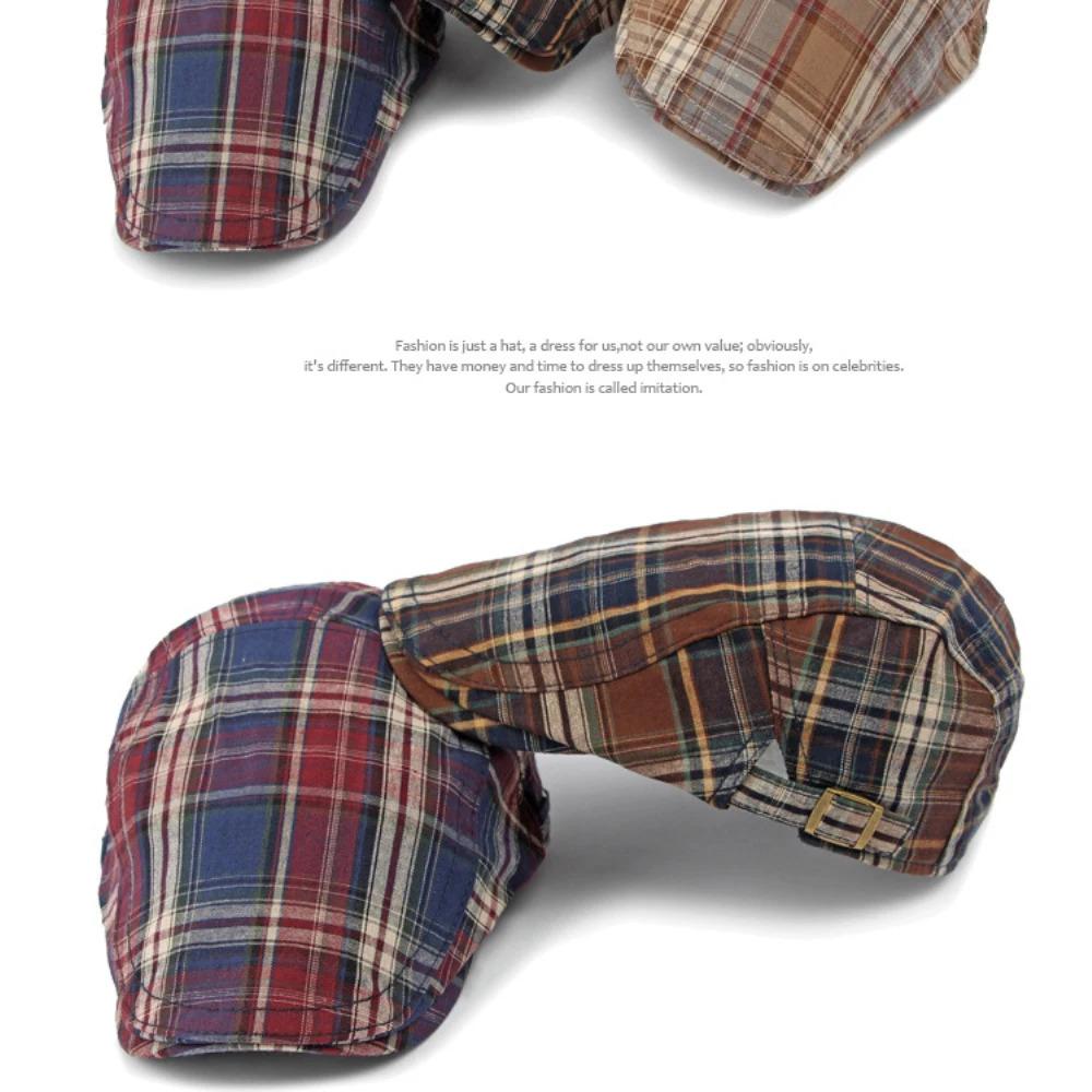 HT4376 Berets Men Women Vintage Plaid Beret Cap Male Female Adjustable Flat Cap Retro Spring Summer Cap Beret Hats for Men Women