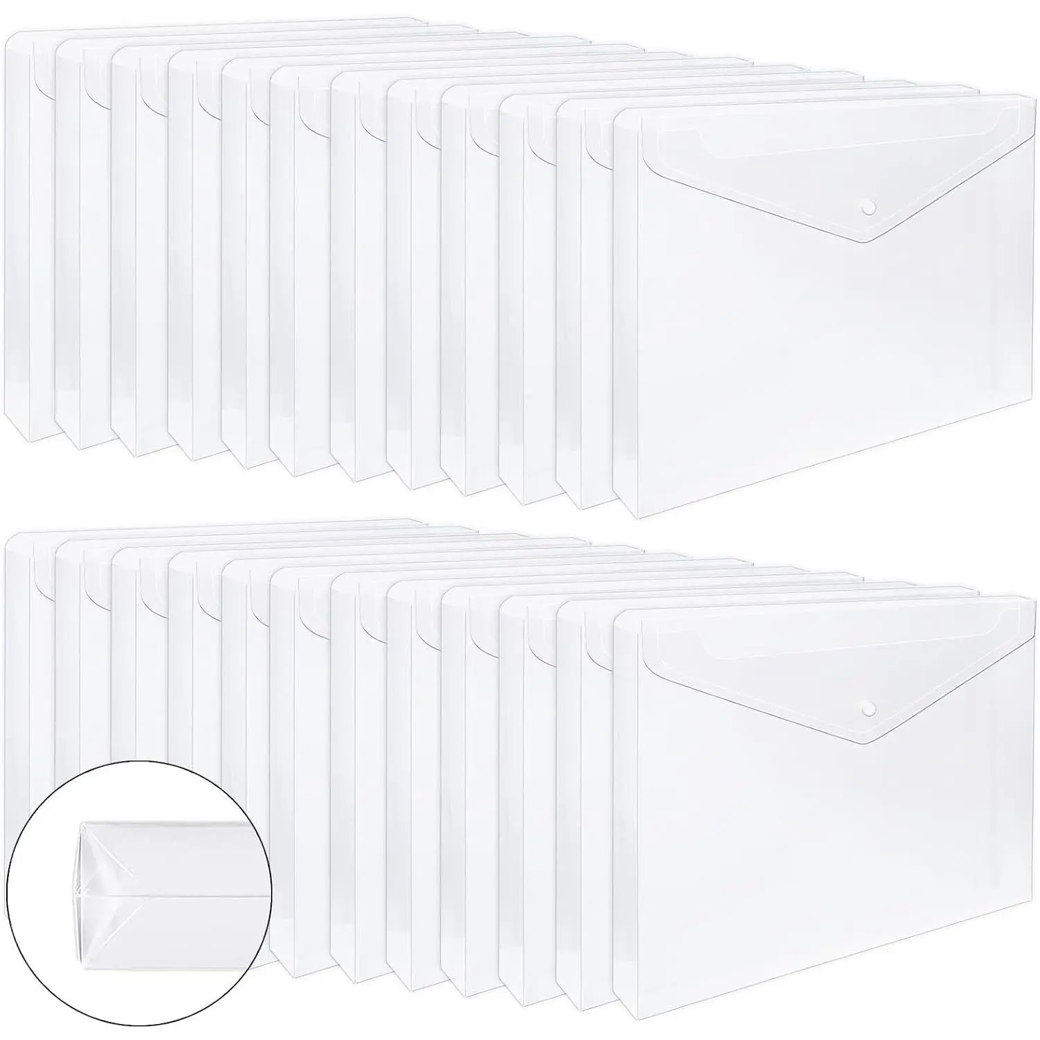 24pcs Plastic Clear Envelope Folders, Expandable Waterproof Document Folders with Snap Closure, Fit A4 & Letter Size, Ideal for School and Office Supplies