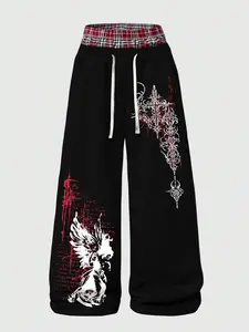 Men's Gothic Angel Cross Print Sweatpants, Casual Running Long Pants, Comfortable Fit for Daily Wear and Outdoor Activities