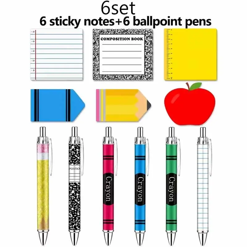 6 Set Teacher Stationery Kit, Includes 6 Notebooks and 6 Ballpoint Pens, Fun Writing Supplies, Ideal for Students, Teachers, Office, Back-To-School Gifts
