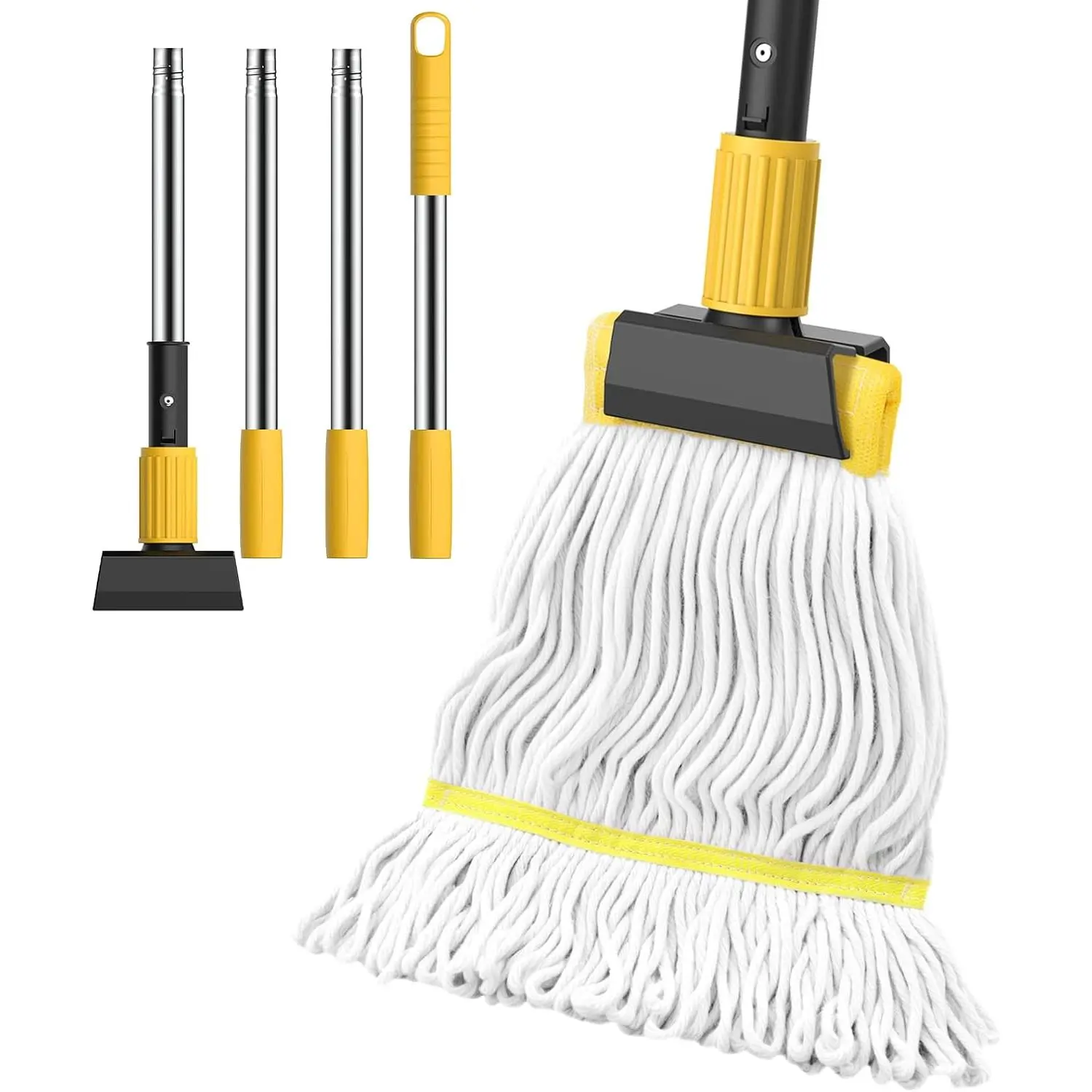 Heavy Duty Commercial Mop, Industrial Mop with 59-in Long Handle | String Wet Mop for Floor CLeaning,  Mops for , Kitchen, Garage Concrete, Office