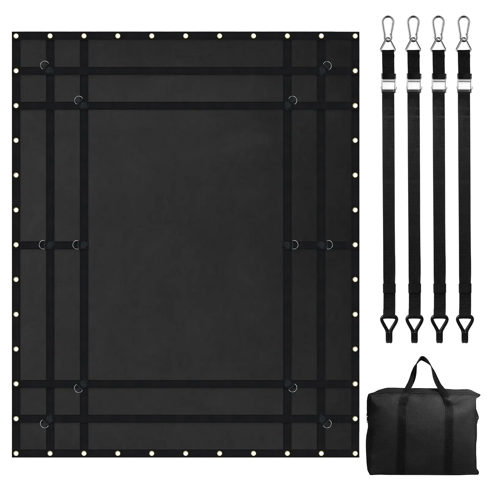 Cargo Net, 96 inx 81 in, Heavy Duty Truck Cargo Net for Truck Bed, 4 Adjustable Straps with Carabiners and Rubber Coated Hooks, Durable, Suitable for Pickup, Jeep, Truck, SUV, Boat (Black)