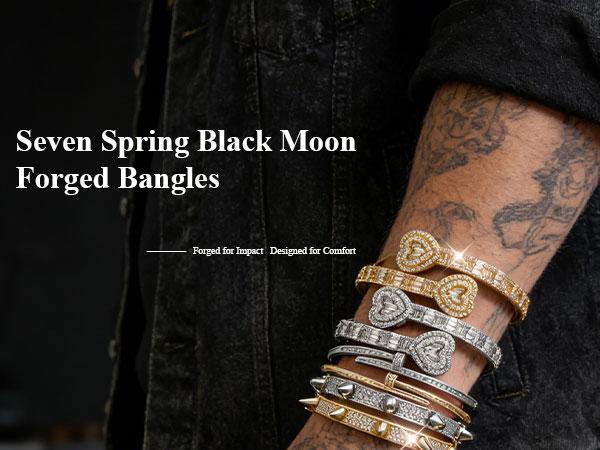 14K Gold Plated Brass Nail Bangle Bracelet for Women Men, 5A Cubic Zirconia Inlaid Unisex Stackable Non Tarnish Gold Bracelets