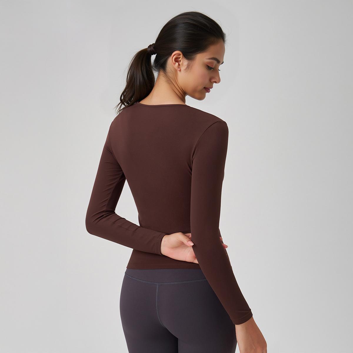 Women's Minimalist Solid Color Round Neck Short Sleeve Slim Top, Spring & Summer Stretchy Brushed Clothes, Quick Drying Yoga Top, Comfort Outfit Women's Minimalist Solid Color Round Neck Short Sleeve Slim Top, Spring & Summer Stretchy Brushed Clothes, Quick Drying Yoga Top, Comfort Outfit