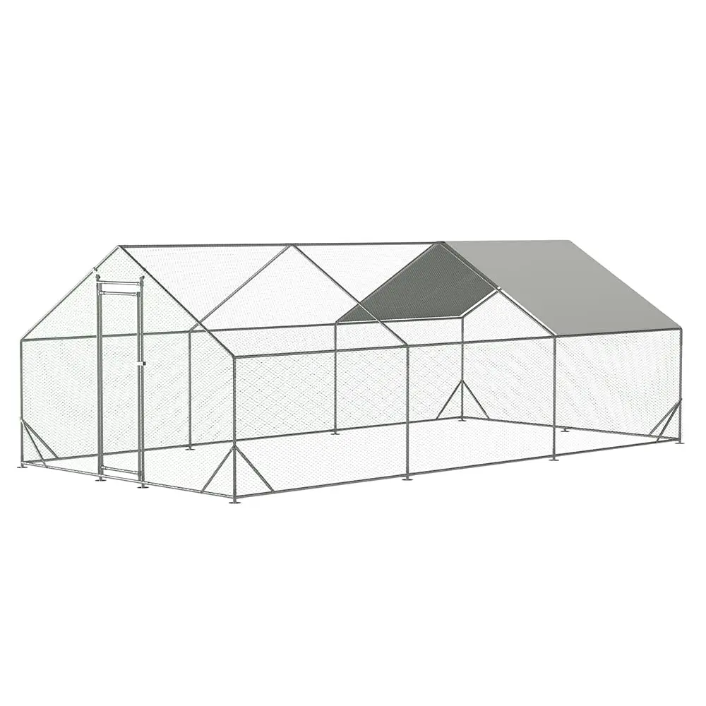 Extra Large Metal Frame Chicken Coop with Spire Roof, 9.8'x20' Heavy-Duty Poultry Cage, Waterproof UV Cover & PVC Mesh, Secure Outdoor Backyard Farm Hen Run, Predator-Proof Habitat for Chickens, Easy Assembly