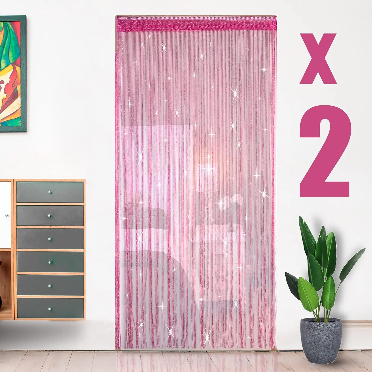 2 Pack 39 x 79 Inch Beaded Curtain String Door Curtains, Hippie Room Decor Beaded Curtains for Doorway, Closet Curtains, Room Divider  Decor, Boho  Decoration for Bedroom, Party, Rose Red