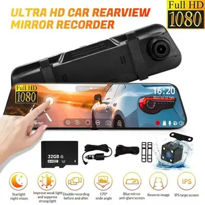 10-Inch Mirror Dash Cam, Night Vision, 1080P Full HD, Touch Screen, Front Rear Backup Camera, Loop Recording, Stream Media, 170° Wide Angle, 10m Parking Assist