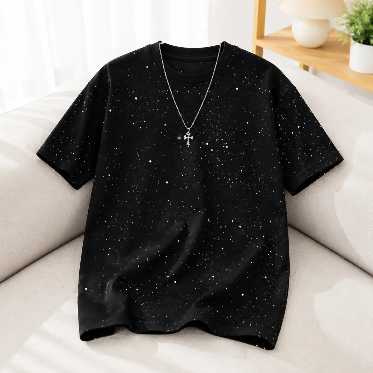 Black Hot Diamond Gypsy Round Neck Short Sleeve T-Shirt Men's Summer Light Luxury Premium Sense Ruffian Handsome Trend Half Sleeve