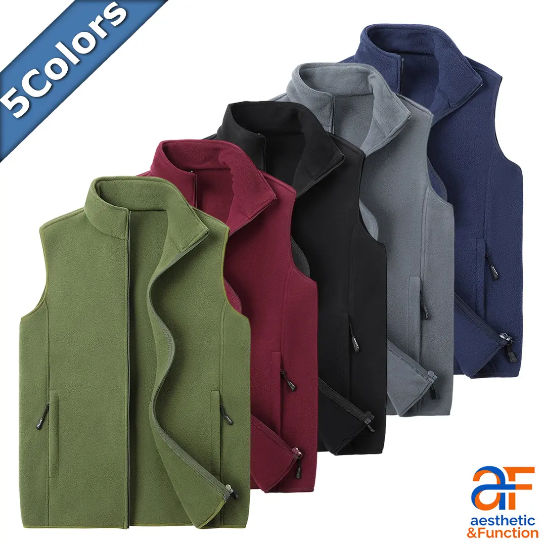 Men's Polar Fleece Vest Stand Collar Full Zip Sleeveless Bodywarmer Outdoor Thermal Waistcoat Pocket cozy soft cool clean chic active sporty premium classic stylish durable trendy relaxed comfy modern vibe urban fresh hype Multi-Color