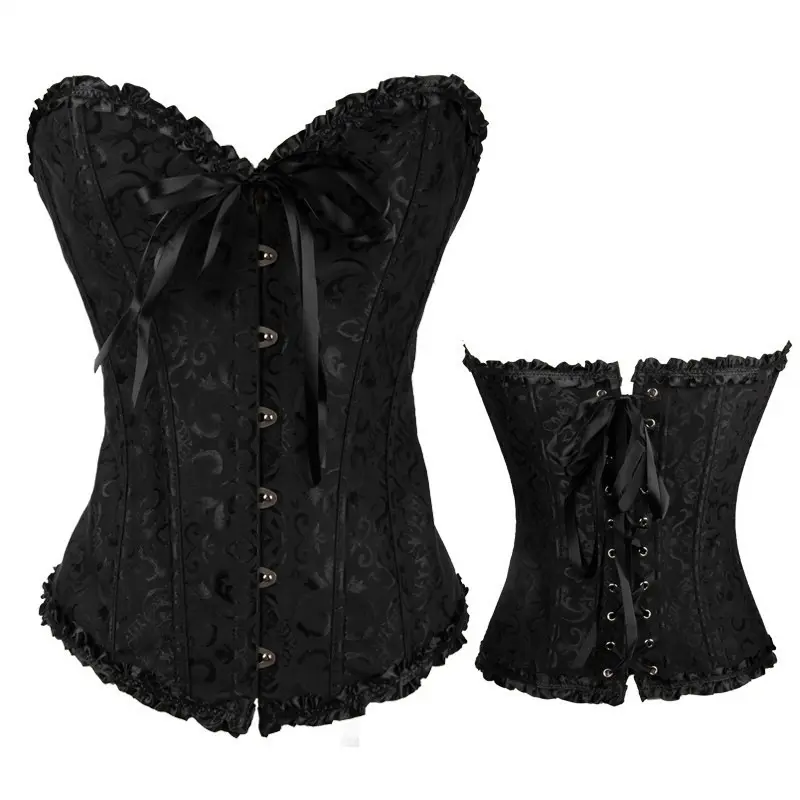 Women's Sexy Strapless Corset Top with Ribbon Trim, Steel Boned Bridal Lingerie or Outerwear with Tummy Control, Ribbon Top, Tight-Fit, Clothes, Steel Boning, Basic, Standard Sizes