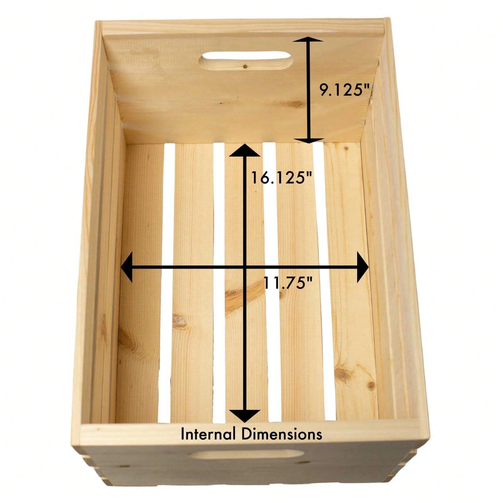 Large Pine Wood Storage Crate – 18"x12.5"x9.5" Stackable Organizer with Routed Handles & Slatted Sides, Heavy-Duty DIY Storage Bin
