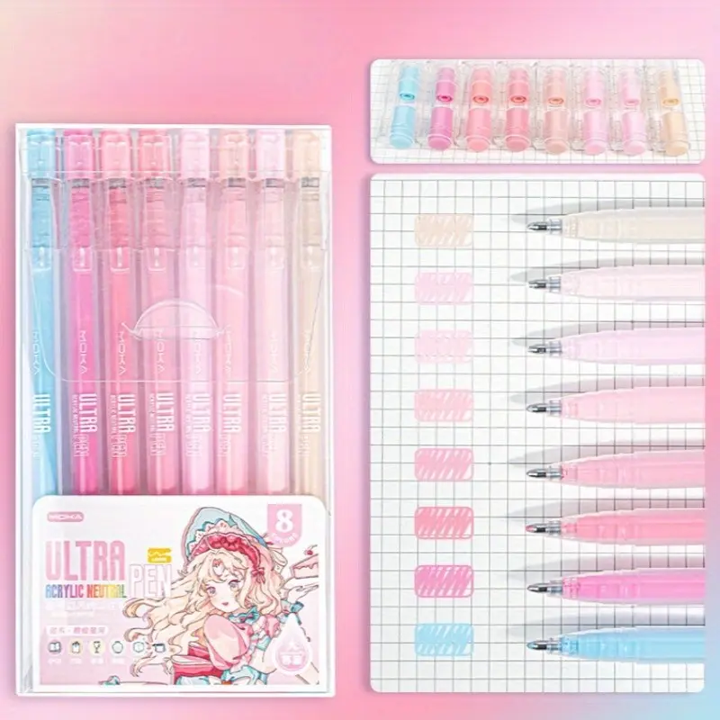 8-Color Morandi Gel Pen Set, Large Capacity Pastel Fluorescent Pens, Durable Tips, Ideal for Diaries, Notes, Art, Student & Office Supplies