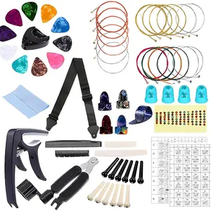 60 count -in- Acoustic Guitar Accessories Kit, Guitar Strings Acoustic 6 String Set with Guitar Capo, 3-in-1 Restring Tool, Guitar Tuner, Guitar Picks, Bridge Pins,Guitar Starter Kit for Beginners