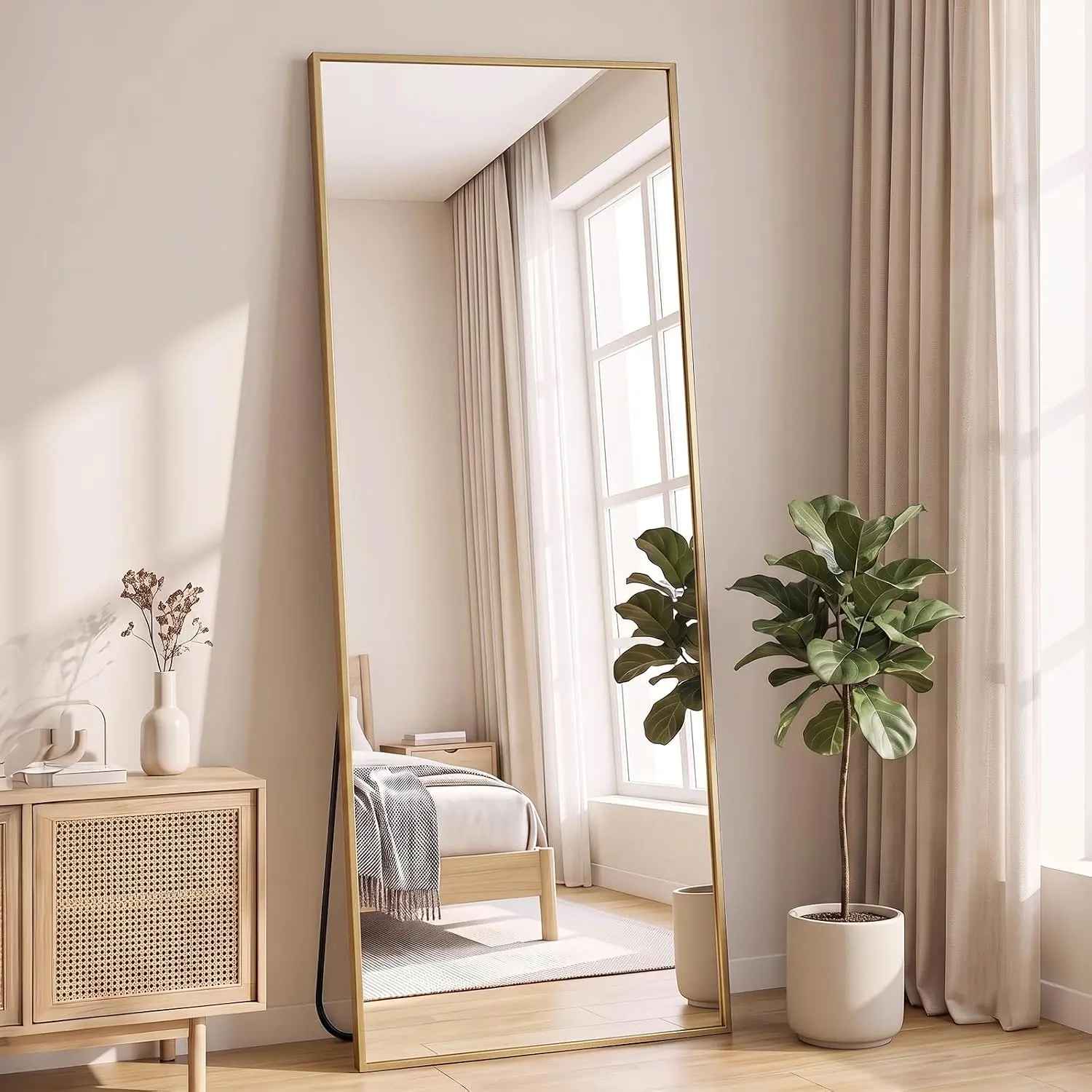 Full Length Mirror, NEWBULIG Full Body Floor Mirror with Stand, Hanging or Leaning Wall Mirror with Shatter Resistant Glass and Aluminum Alloy Frame, Large Standing Mirror for Bedroom, Dressing Room & Home Decor