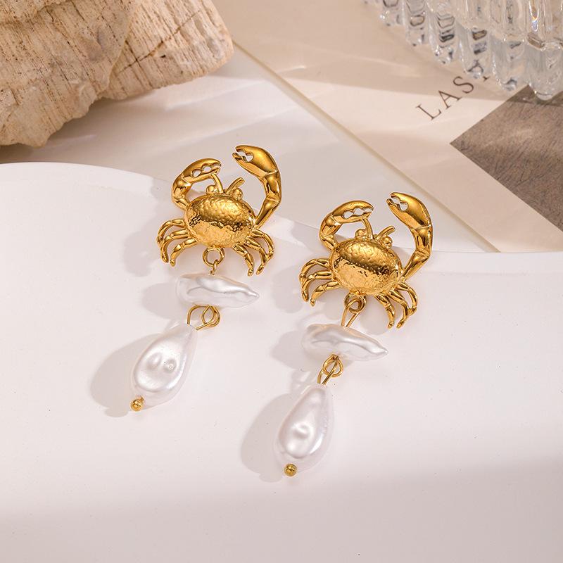 Ocean Series Earrings for Women, Creative Crab, Starfish, Scallop, Pearl Earrings, Light Luxury Earrings, Stainless Steel Earrings, Resistant to Fading