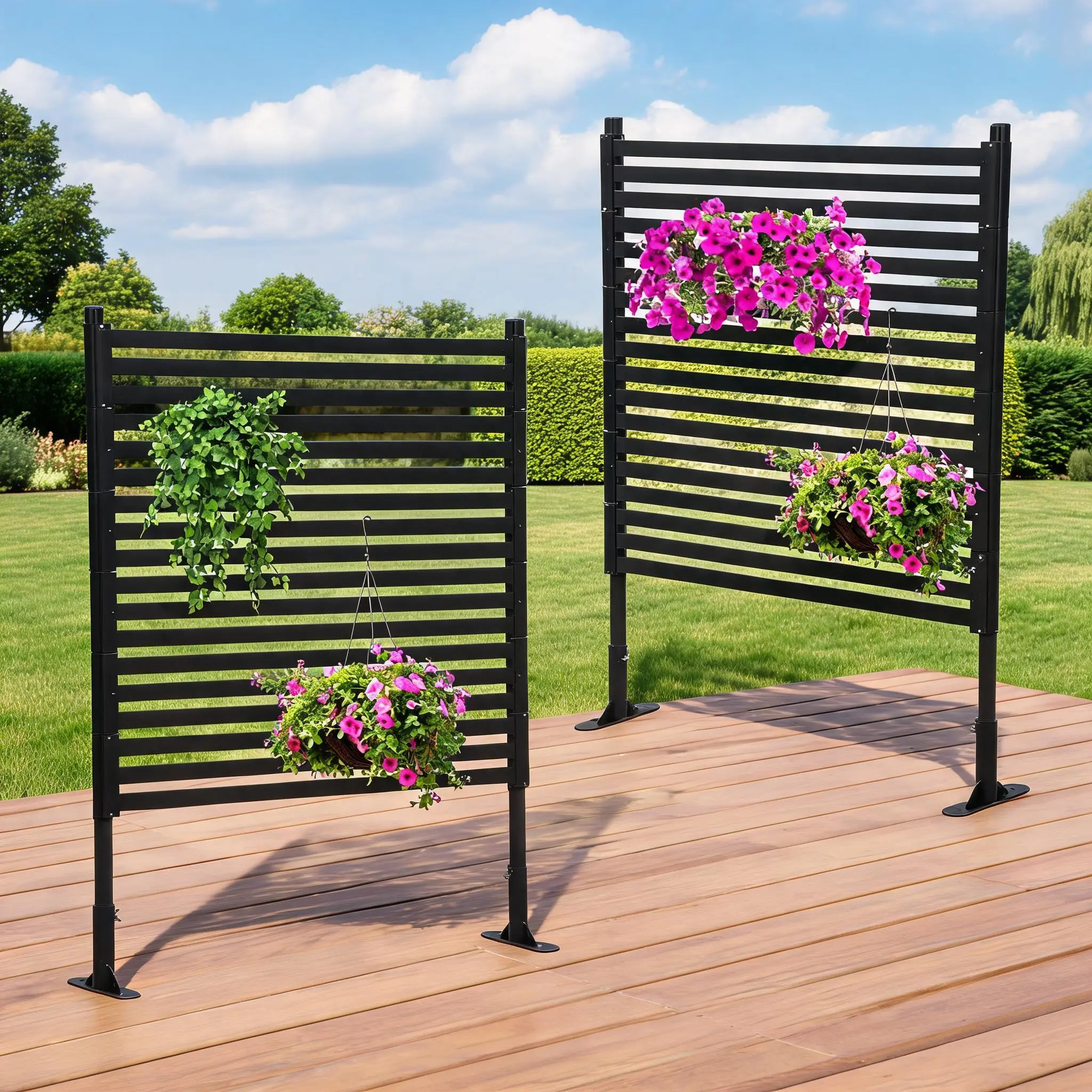 Freestanding Outdoor Privacy Screen Fence Only, 48 x 59 Inch Galvanized Steel Metal Panel Divider, Weather-Resistant Decorative Barrier for Garden, Patio and Trash Area