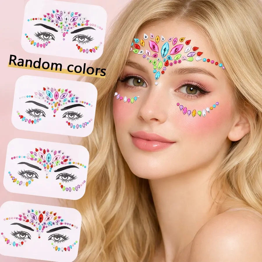 5pcs Random Style Face Rhinestones, Festival Forehead Makeup Stickers, Glue-Free Self-Adhesive Party Face Gem Eye Makeup Stickers, Facial Decoration, Music Festivals