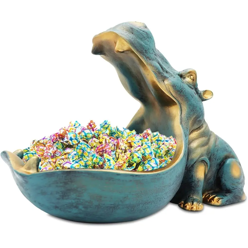 Hippo Statue,Large Hippopotamus Animal Resin Figurine Home Sculpture with Resin, Hippo Candy Jar, Candy Dish Bowl for Office Desk, Key Bowl for Entryway Table,Container Storage Art Decor Box(Dark Blue)