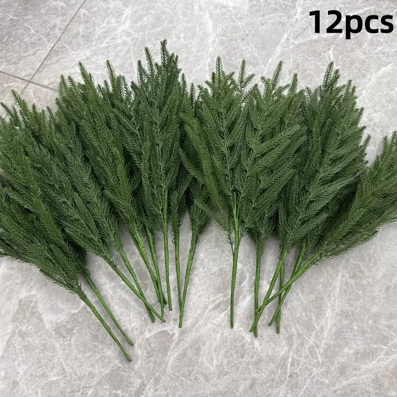12 Pcs Artificial Norfolk Pine Stems, 45cm Real Touch Foliage, Simulation Evergreen Pine Picks, Indoor Christmas Home Decor