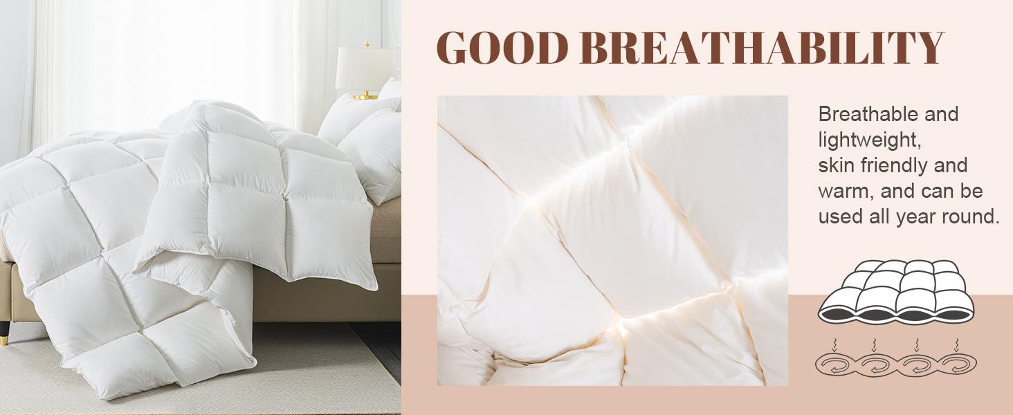 Feather Comforter,Filled with Feather and Down Fiber, White King Size All Season Duvet Insert, Luxurious Hotel Bed Comforter, 100% Cotton Cover,Medium Warmth with Corner Tabs,106x90 Inch